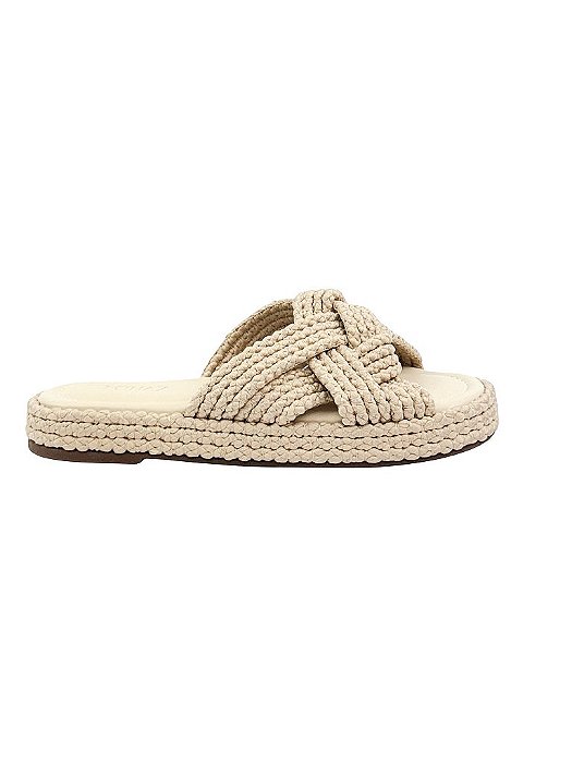 Fiji - Tamanco Feminino Flat Rasteiro Tiras Trançadas em Algodão Natural