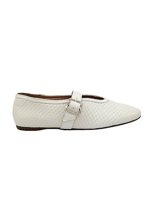 Bella - Sapatilha Feminina Boneca Tresse Tira com Fivela Off White