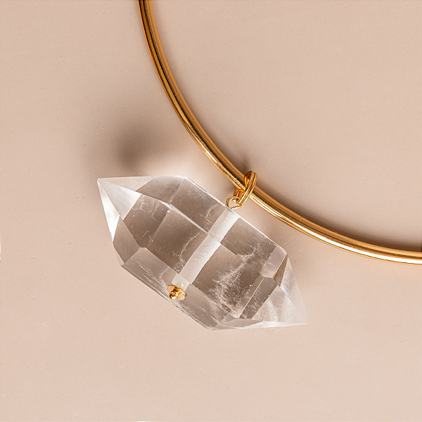 Gargantilha Cristal com Base Banhada a Ouro