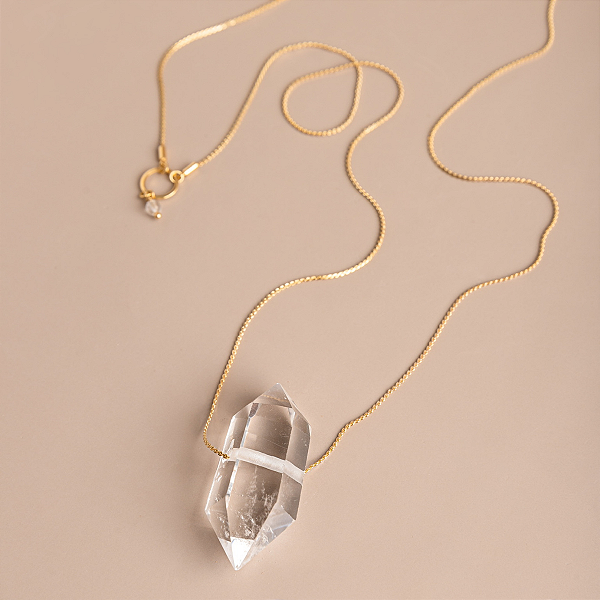 Colar Cristal com Corrente Banhada a Ouro