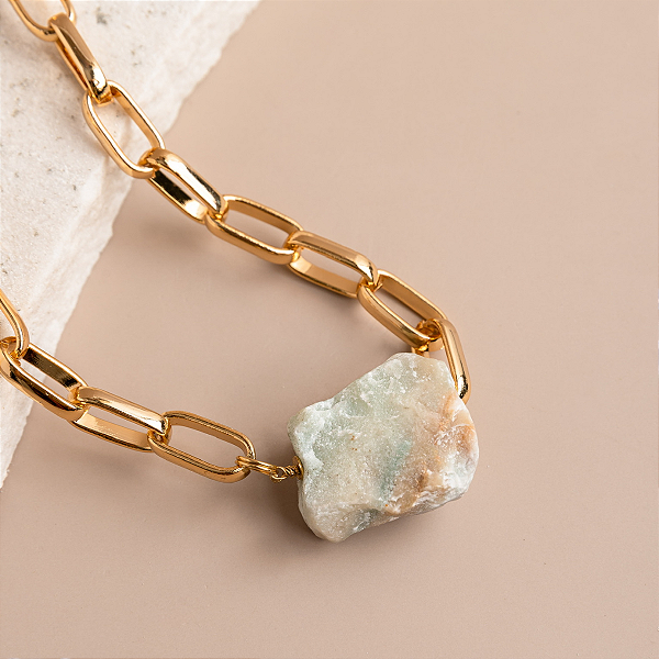 Colar Amazonita com Corrente Banhada a Ouro