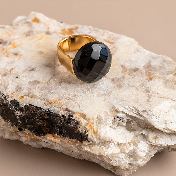 Anel Agata Banhado a ouro com Pedra Natural