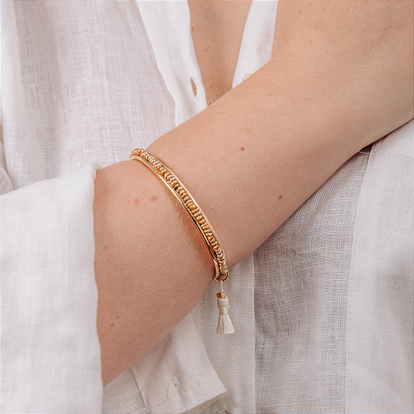 Bracelete Madre Perola Dourado com Base Banhado a Ouro