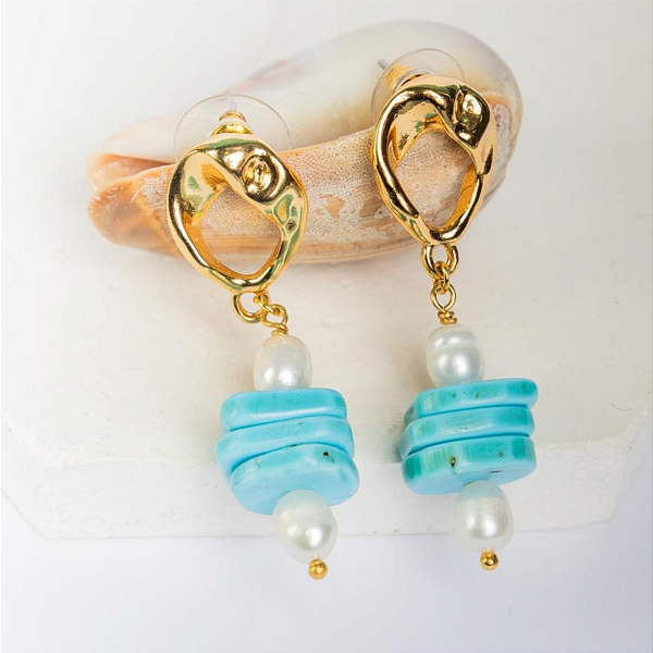 Brincos de Turquesa e Pérolas