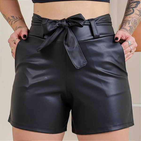 Short couro amarração, tamanho G,cor preto