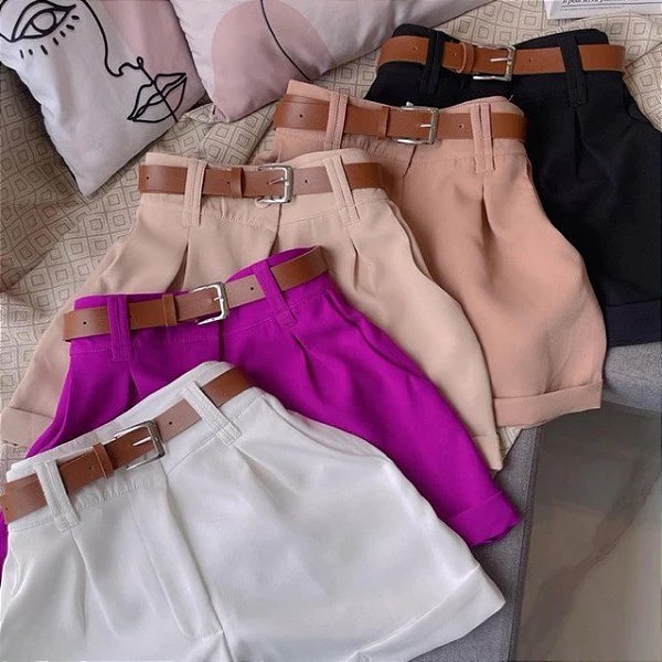 short feminino  alfaiataria  social com cinto tamanho G cor preta
