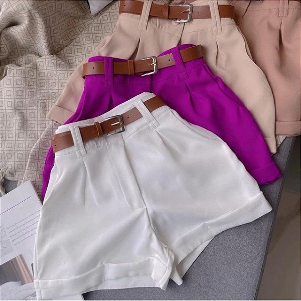 DUPLICADO - short feminino  alfaiataria  social com cinto/tamanho GG/cor nude