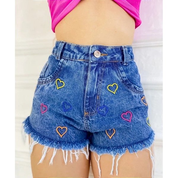 short jeans feminino cintura alto curto/tamanho 44 azul escuro