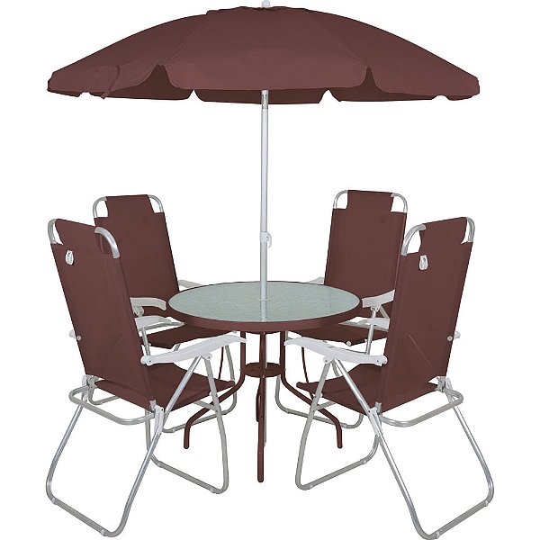 Conjunto Noronha Com Cadeira + Mesa + Guarda Sol Marrom- Bel