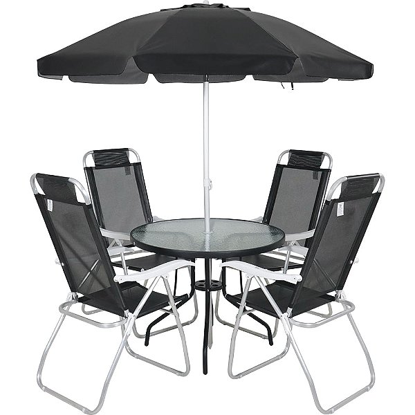 Conjunto Noronha Com Cadeira + Mesa + Guarda Sol Preto- Bel