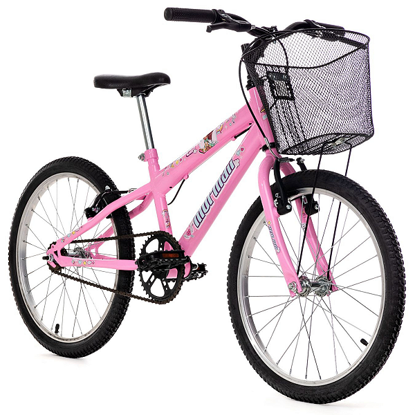 Bicicleta Aro 20 MTB Com Cesta C23 V-Brake Sweet Girl  Rosa - Mormaii