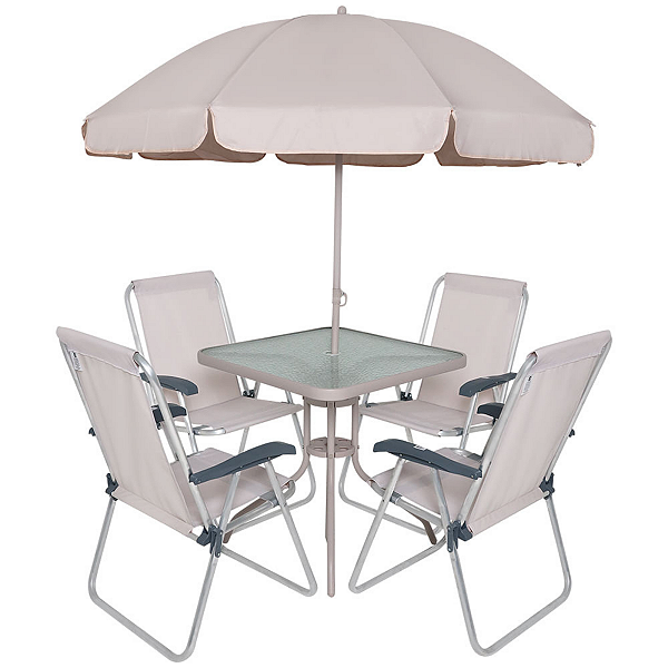 Conjunto Petrópolis 4 Cadeiras Alumínio Ombrelone Bege Bel