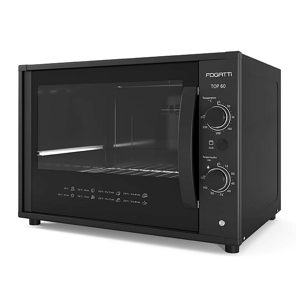 Forno Elétrico Top 60 Black 60L Fogatti Preto com Grill e Luz Interna 127V