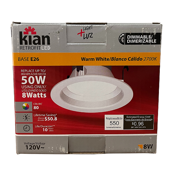 Luminária LED Kian Retrofit 9W 625lm 2700K Branco Quente Base E26 Dimerizável 120V