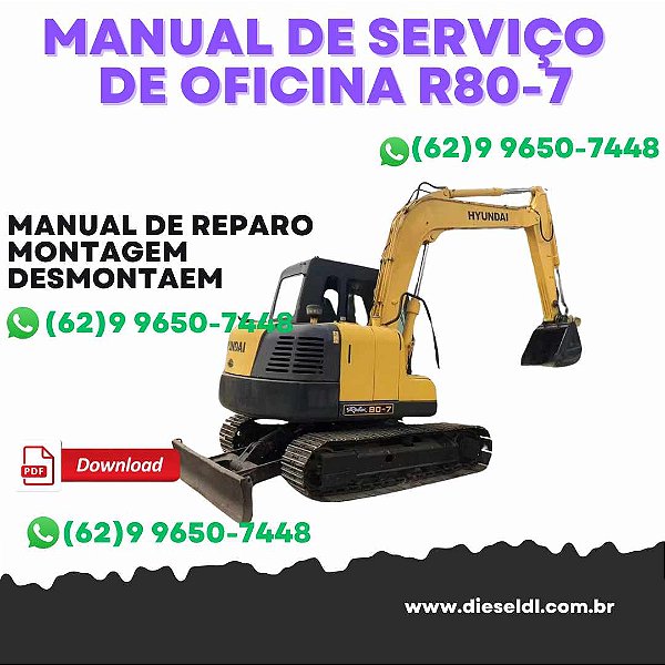 MANUAL DE SERVIÇO DE OFICINA ESCAVADEIRA R80-7  HYUNDAI
