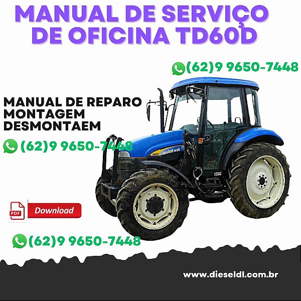 MANUAL DE SERVIÇO DE OFICINA TRATORES TD60D TD70D TD80D TD90D TD95D  NEW HOLLAND