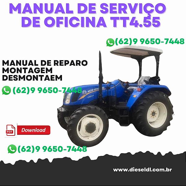 MANUAL DE SERVIÇO DE OFICINA TRATORES TT4.55 TT4.65 TT4.75 NEW HOLLAND