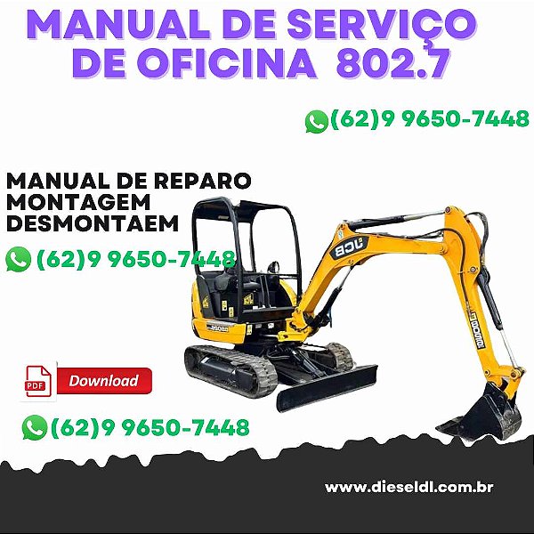 MANUAL DE SERVIÇO DE OFICINA MINI ESCAVADEIRA 802.7 803 804  JCB
