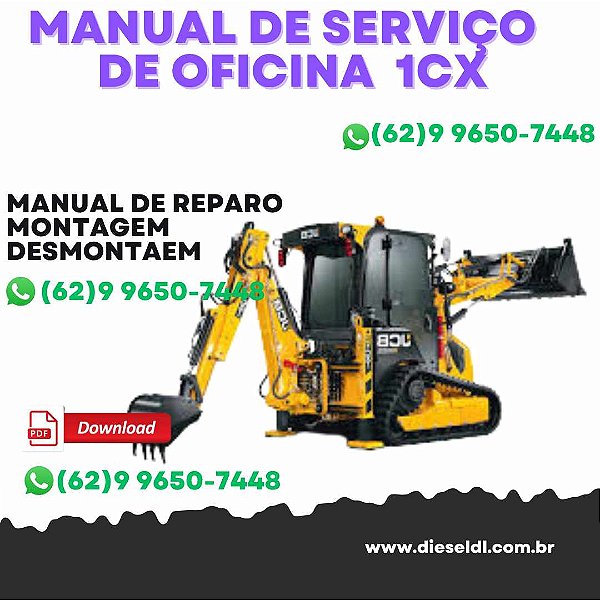MANUAL DE SERVIÇO DE OFICINA  MINI RETROESCAVADEIRA 1CX 1CXT NOVA  JCB