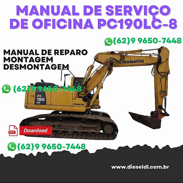 MANUAL DE SERVIÇO DE OFICINA ESCAVADEIRAS PC160LC-8 PC190LC-8  KOMATSU