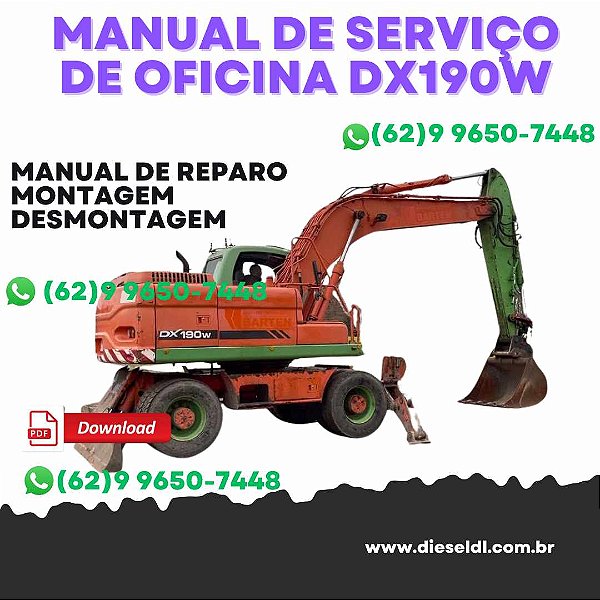 MANUAL DE SERVIÇO  DE OFICINA ESCAVADEIRA DX190W DOOSAN