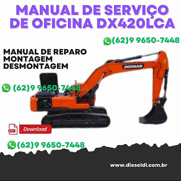 MANUAL DE SERVIÇO  DE OFICINA ESCAVADEIRA DX420LCA DOOSAN