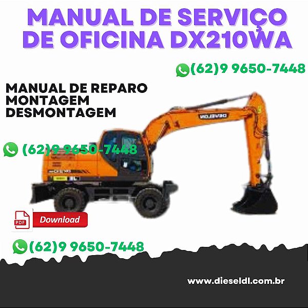 MANUAL DE SERVIÇO  DE OFICINA ESCAVADEIRA DX210WA  DOOSAN