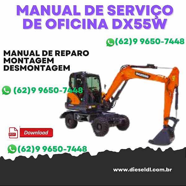MANUAL DE SERVIÇO  DE OFICINA  ESCAVADEIRA DX55W  DOOSAN