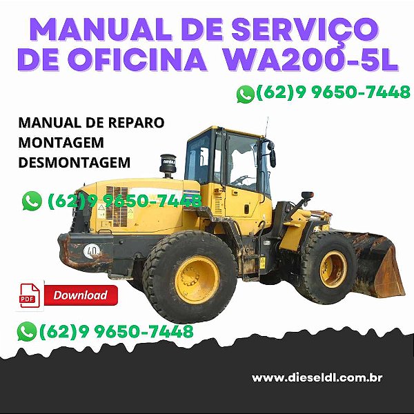 MANUAL DE SERVIÇOS DE OFICINA  CARREGADEIRA WA200-5L  WA200PT-5L  KOMATSU