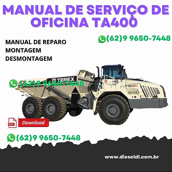 MANUAL DE SERVIÇO DE OFICINA CAMINHÃO ARTICULADO TA350 - TA400  TEREX