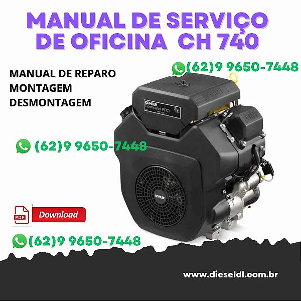 MANUAL DE SERVIÇO DE OFICINA  KOHLER COMMAND CH740, CH750