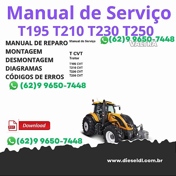 MANUAL DE OFICINA T CVT T195 T210 T230 T250 TRATORES VALTRA + ELÉTRICA HIDRÁULICA