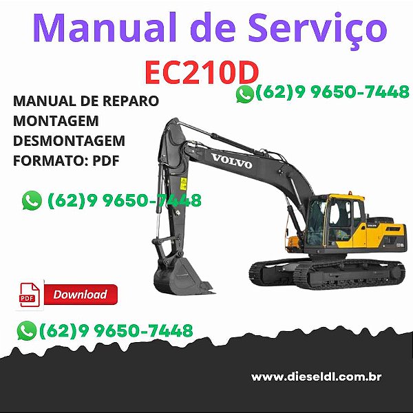 Manual Completo Serviços Volvo EC210D – Escavadeira Hidráulica