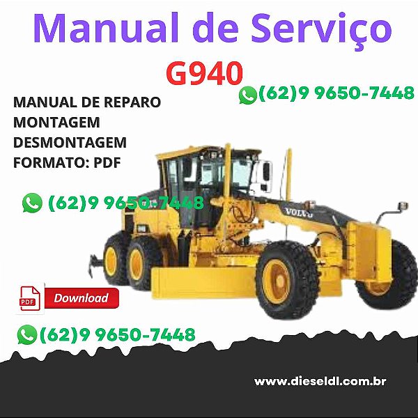 Guia Serviço do Sistema Hidráulico – Motoniveladora Volvo G940 PDF Completo