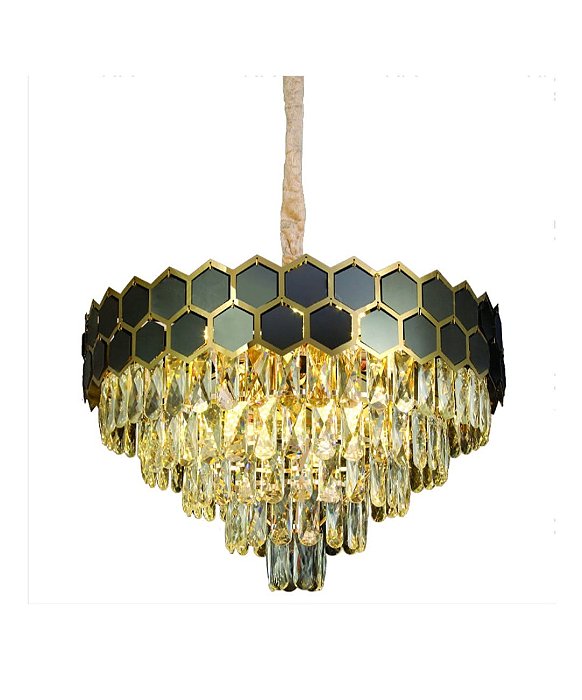 LUSTRE REDONDO COM PLACAS 60X35CM COM CRISTAIS PLACAS INCOLOR - NITROLUX REF: NT/6066 COR: DOURADO