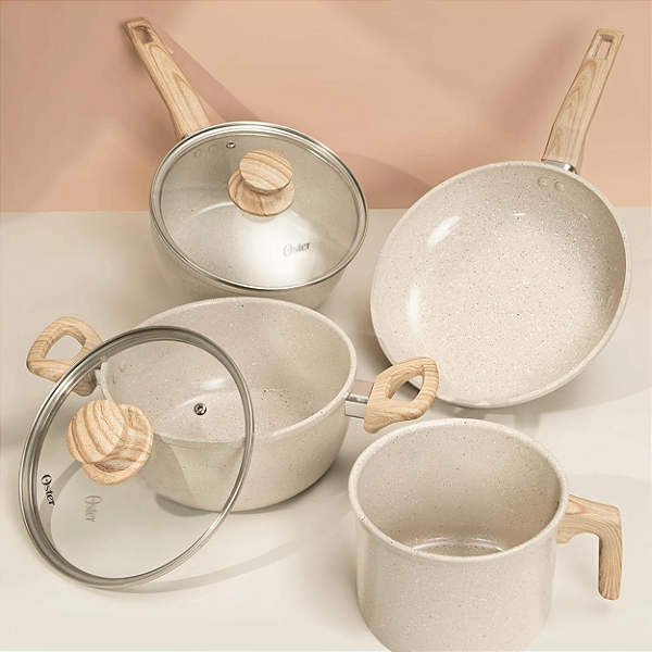 Conjunto De Panelas 4 Peças Indução Marble Edition Cinza Dust - Oster