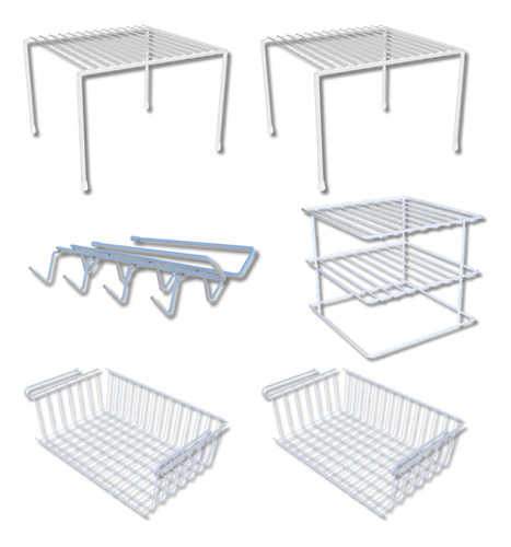 Kit Conjunto Organizador Armário Cozinha 6 Peças Prateleira Essence Branco - DiCarlo