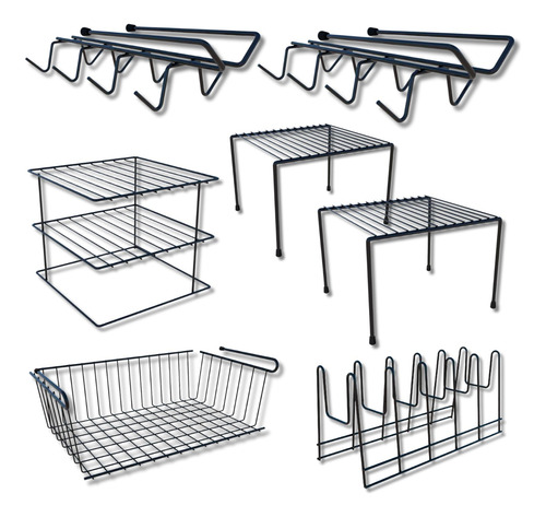 Organizador Armário Cozinha Kit 7 Peças Prateleira Elegance Preto - DiCarlo