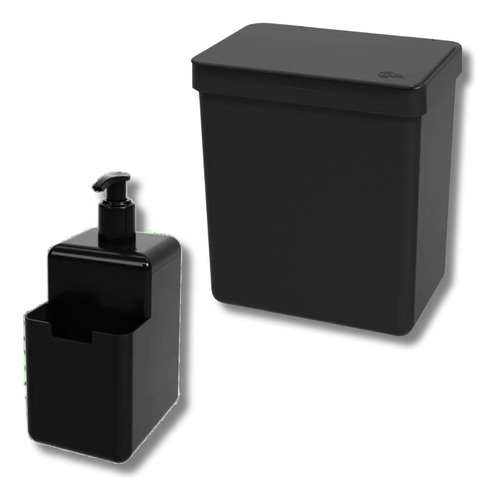 Kit Organizador De Pia C/ Dispenser Detergente E Lixeira Preto - Coza