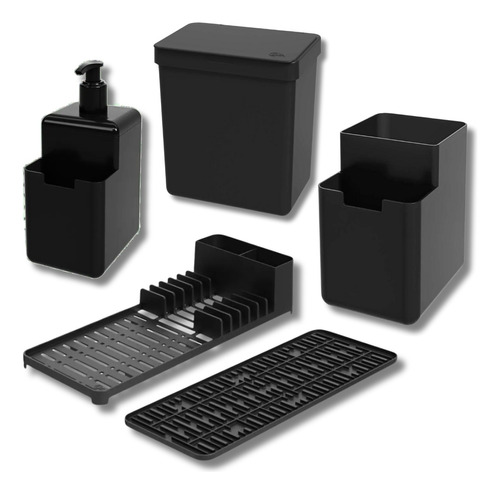 Kit Organizador De Pia 5 Peças Cozinha Single Preto - Coza