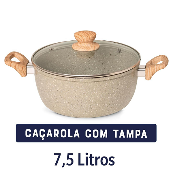 Caçarola C/ Tampa Antiaderente 7,5 L Revestimento Cerâmico Cinza Dust - Oster
