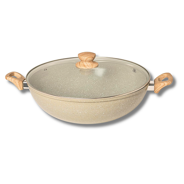 Panela Wok Frigideira C/ Tampa 34cm 7,5l Antiadente Cerâmica Cinza Dust - Oster