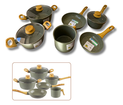 Jogo De Panelas Kit 6 Peças Indução Revestimento Cerâmico Style Cook Esmeralda - Mimo Style