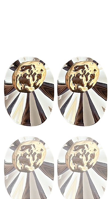 Brinco Oval Prata e Dourado