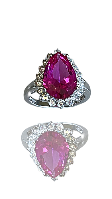 Anel Gota Safira Pink Cravejada Prata