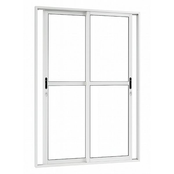 Porta de Alumínio Sacada 2 Folhas Móveis de Correr Com Fechadura Linha Premium