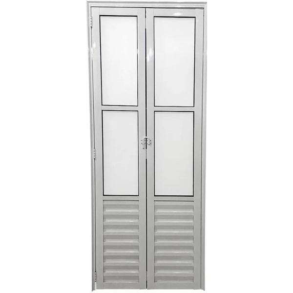Porta de Alumínio Camarão Palheta Vidro Mini Boreal Com Trinco Linha Premium