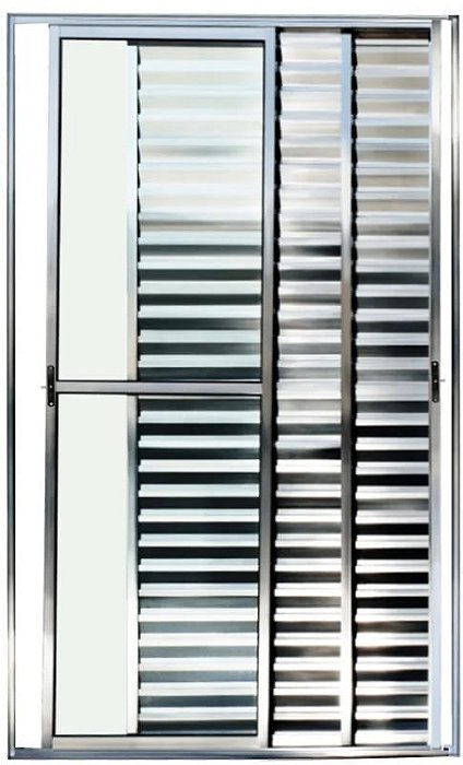 Porta de Alumínio de Correr 3 Folhas Móveis Com Trinco Linha Leve