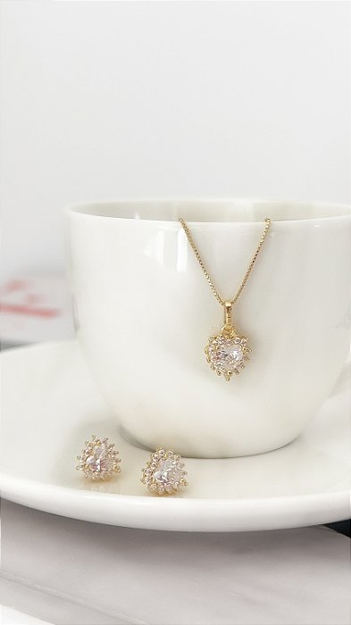 Conjunto de coração em cristal