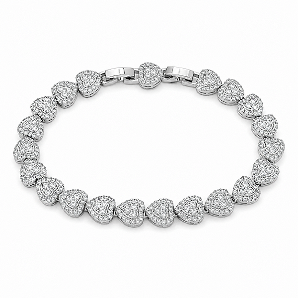 Pulseira de corações em ródio branco